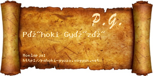 Páhoki Győző névjegykártya
